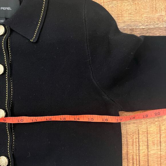 Roch Perel Collared Cardigan XS Black Button Chic Minimalist Quiet Luxury Work - Picture 10 of 10